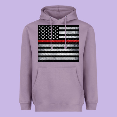 Thin Red Line American Flag Metal Floor Heavyweight Hoodie Designed By Artiststas