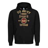 Black US Army Combat Engineer Combat Engineer Veteran Gift Zipper Hoodie - minhPixels