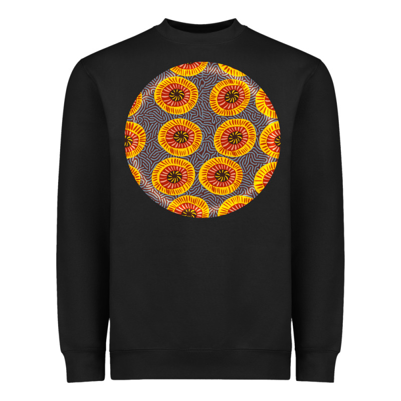 African Fabric Pattern Round Earrings 4 Heavyweight Sweatshirt by BundleAndBundleShop | Teevron