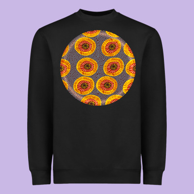 African Fabric Pattern Round Earrings 4 Heavyweight Sweatshirt Designed By Bundleandbundleshop