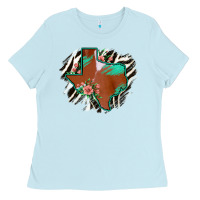 Baby Blue Western Horsehide Texas Flag Ladies Tee - Bettercallsaul