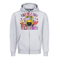 Heather Grey i have a bus full of valentines Zipper Hoodie - CowhideDigitalArt