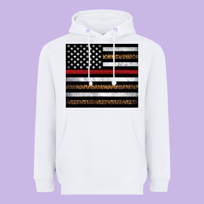 Thin Red Line American Flag Leopard Heavyweight Hoodie Designed By Artiststas