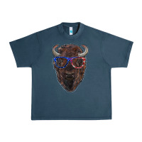 Midnight Navy bison with american flag glasses Urban Heavy Tee - RanaPortraitStore