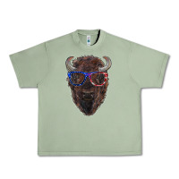 Oil Green bison with american flag glasses Urban Heavy Tee - RanaPortraitStore