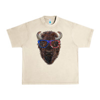 Bison With American Flag Glasses Urban Heavy Tee | Teevron