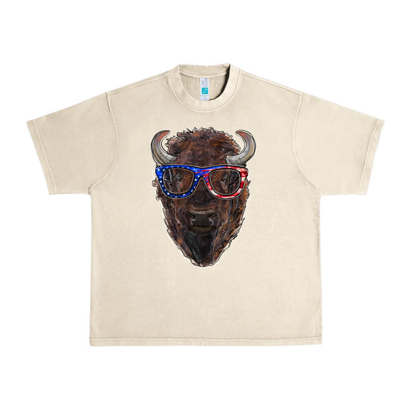 Bison With American Flag Glasses Urban Heavy Tee by RanaPortraitStore | Teevron