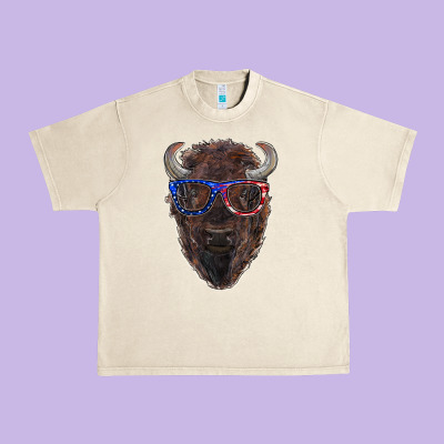 Bison With American Flag Glasses Urban Heavy Tee Designed By Ranaportraitstore