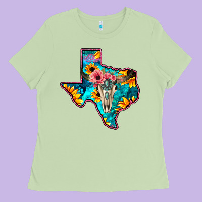 Western Sunflower, Rose, Gemstsone, Turquoise Bull Skull Ladies Tee Designed By Bettercallsaul