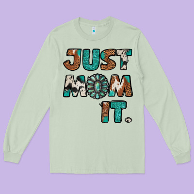 Just Mom It Cowhide Turquoise Long Sleeve Tee Designed By Jasminsmagicworld