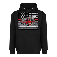 Black thin red line American flag fire truck Heavyweight Hoodie - Artiststas