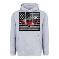 Heather Grey thin red line American flag fire truck Heavyweight Hoodie - Artiststas