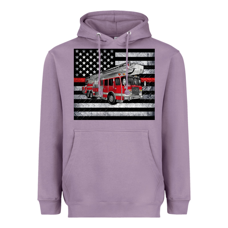 Thin Red Line American Flag Fire Truck Heavyweight Hoodie by Artiststas | Teevron