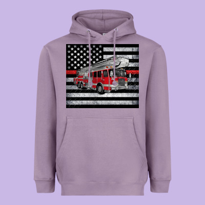 Thin Red Line American Flag Fire Truck Heavyweight Hoodie Designed By Artiststas