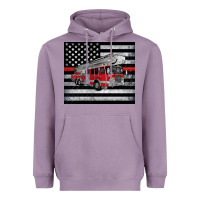 Lavender thin red line American flag fire truck Heavyweight Hoodie - Artiststas