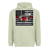 Matcha thin red line American flag fire truck Heavyweight Hoodie - Artiststas
