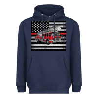Navy thin red line American flag fire truck Heavyweight Hoodie - Artiststas