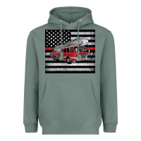 Sage thin red line American flag fire truck Heavyweight Hoodie - Artiststas