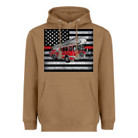 Toasted Coconut thin red line American flag fire truck Heavyweight Hoodie - Artiststas