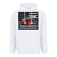 White thin red line American flag fire truck Heavyweight Hoodie - Artiststas