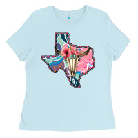 Baby Blue Texas Boho Bull Skull Ladies Tee - Bettercallsaul