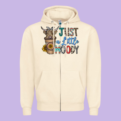 Just A Latte Moody Zipper Hoodie Designed By Cowhidedigitalart