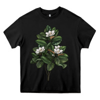 Black Magnolia Flower Illustrations Heavy Core Tee - LillyAllenDesigns