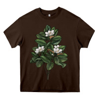 Chocolate Brown Magnolia Flower Illustrations Heavy Core Tee - LillyAllenDesigns