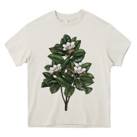 Cream Magnolia Flower Illustrations Heavy Core Tee - LillyAllenDesigns