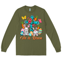 Army Green He is risen with Cross Easter Day Long Sleeve Tee - HowdyJamesFarm