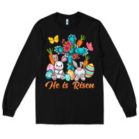 Black He is risen with Cross Easter Day Long Sleeve Tee - HowdyJamesFarm