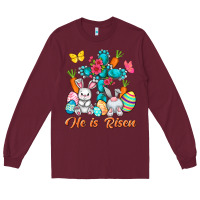 Burgundy He is risen with Cross Easter Day Long Sleeve Tee - HowdyJamesFarm