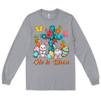 Heather Grey He is risen with Cross Easter Day Long Sleeve Tee - HowdyJamesFarm