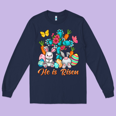 He Is Risen With Cross Easter Day Long Sleeve Tee Designed By Howdyjamesfarm