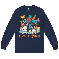 Navy He is risen with Cross Easter Day Long Sleeve Tee - HowdyJamesFarm