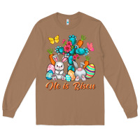 Toasted Coconut He is risen with Cross Easter Day Long Sleeve Tee - HowdyJamesFarm