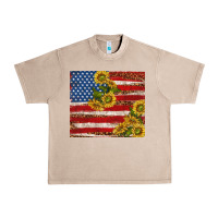 French Oak American flag sunflowers with leopard Urban Heavy Tee - TumblerDesignByShophia
