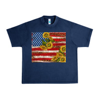 Navy American flag sunflowers with leopard Urban Heavy Tee - TumblerDesignByShophia