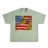 Oil Green American flag sunflowers with leopard Urban Heavy Tee - TumblerDesignByShophia