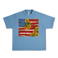 Pebble Blue American flag sunflowers with leopard Urban Heavy Tee - TumblerDesignByShophia