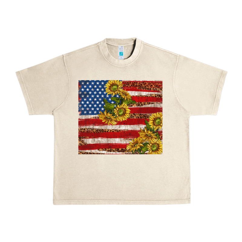 American Flag Sunflowers With Leopard Urban Heavy Tee by TumblerDesignByShophia | Teevron