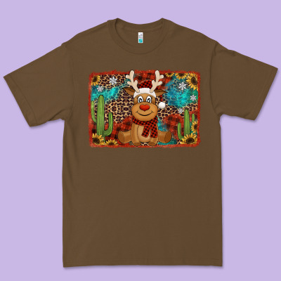 Western Christmas Reindeer With Background Premium Tee Designed By Jasminsmagicworld