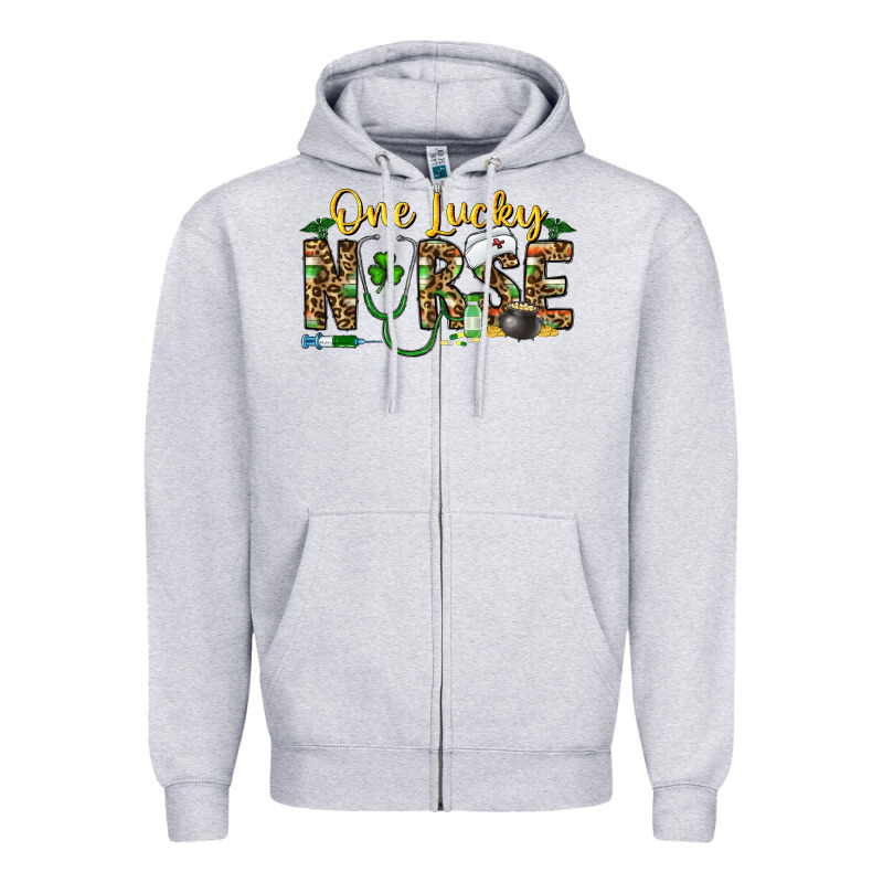One Lucky Nurse Zipper Hoodie by CowhideDigitalArt | Teevron