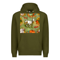 Army Green fall goats seamless pattern Premium Hoodie - BundleAndBundleShop