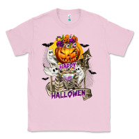 Bubblegum Pink Happy Halloween with Skeleton Classic Tee - texasbilliewilder
