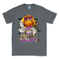Charcoal Heather Happy Halloween with Skeleton Classic Tee - texasbilliewilder