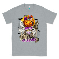 Heather Grey Happy Halloween with Skeleton Classic Tee - texasbilliewilder