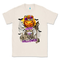 Natural Happy Halloween with Skeleton Classic Tee - texasbilliewilder