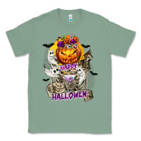 Sage Happy Halloween with Skeleton Classic Tee - texasbilliewilder