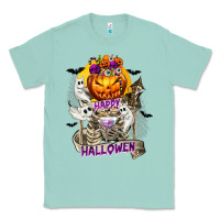 Seafoam Happy Halloween with Skeleton Classic Tee - texasbilliewilder